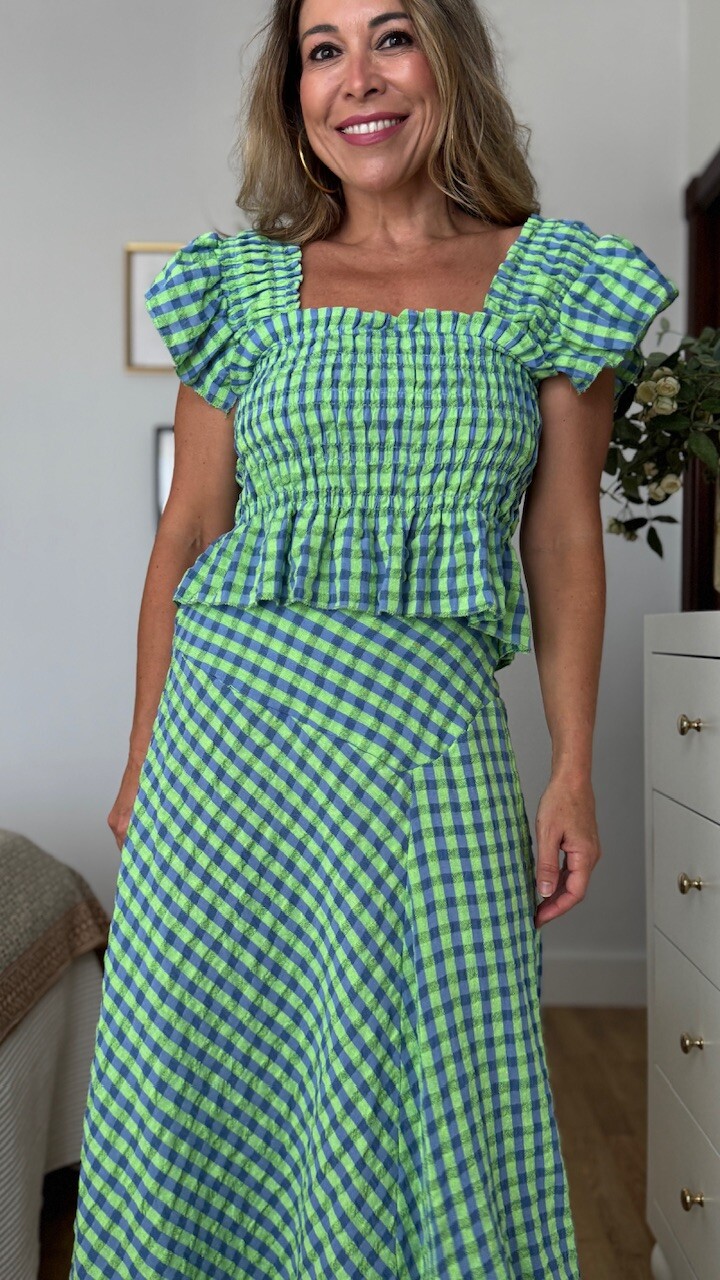 Falda Vichy Flúor Verde Lima - Imagen 4