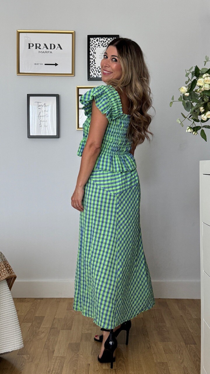 Falda Vichy Flúor Verde Lima - Imagen 6