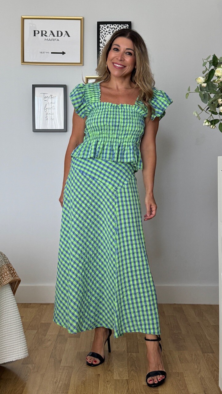 Falda Vichy Flúor Verde Lima - Imagen 7