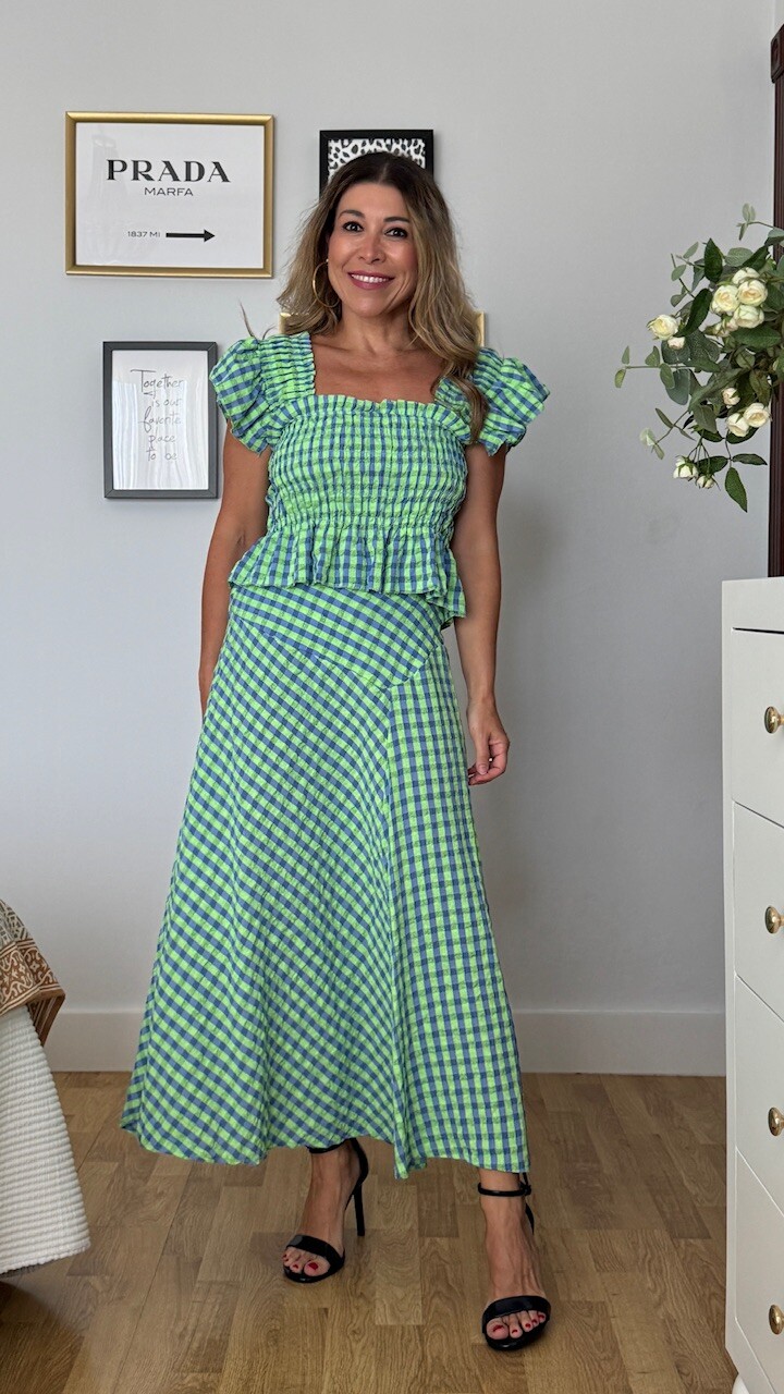 Falda Vichy Flúor Verde Lima - Imagen 2