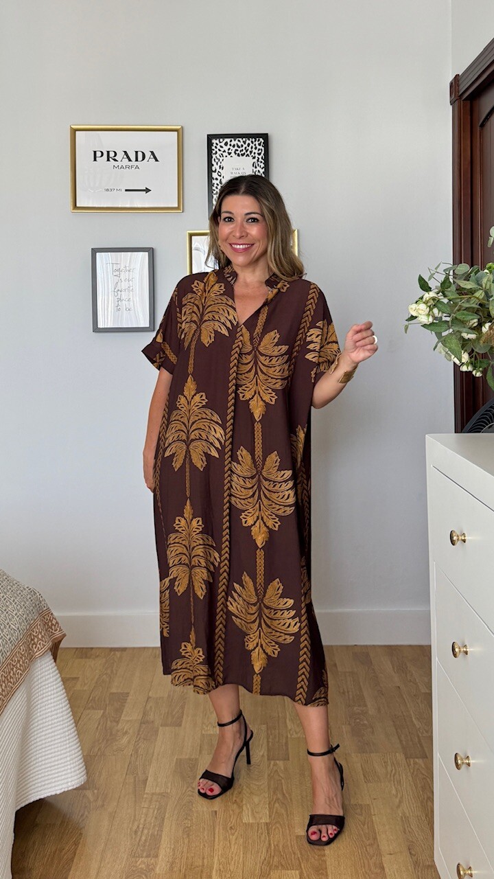Vestido Túnica Palmeras Marrón - Imagen 5
