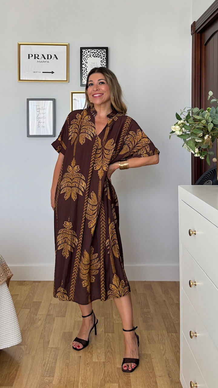 Vestido Túnica Palmeras Marrón - Imagen 4