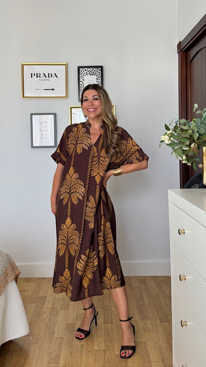 Vestido Túnica Palmeras Marrón - Imagen 7