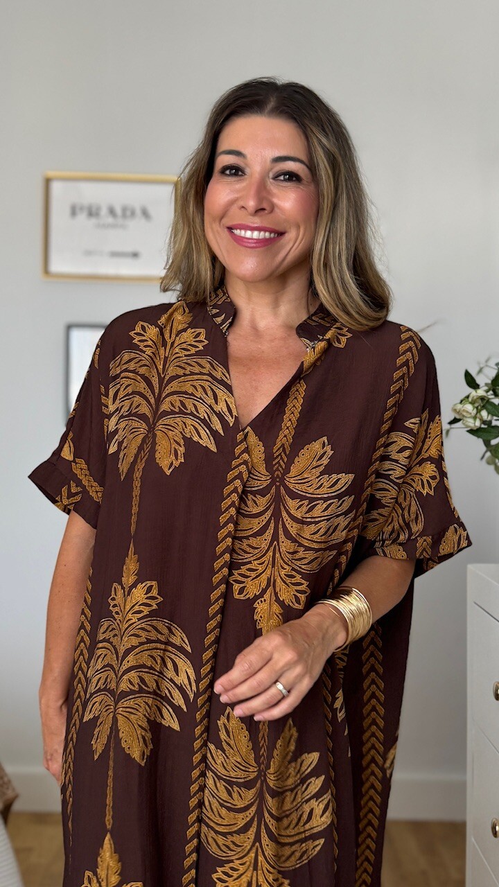 Vestido Túnica Palmeras Marrón - Imagen 3