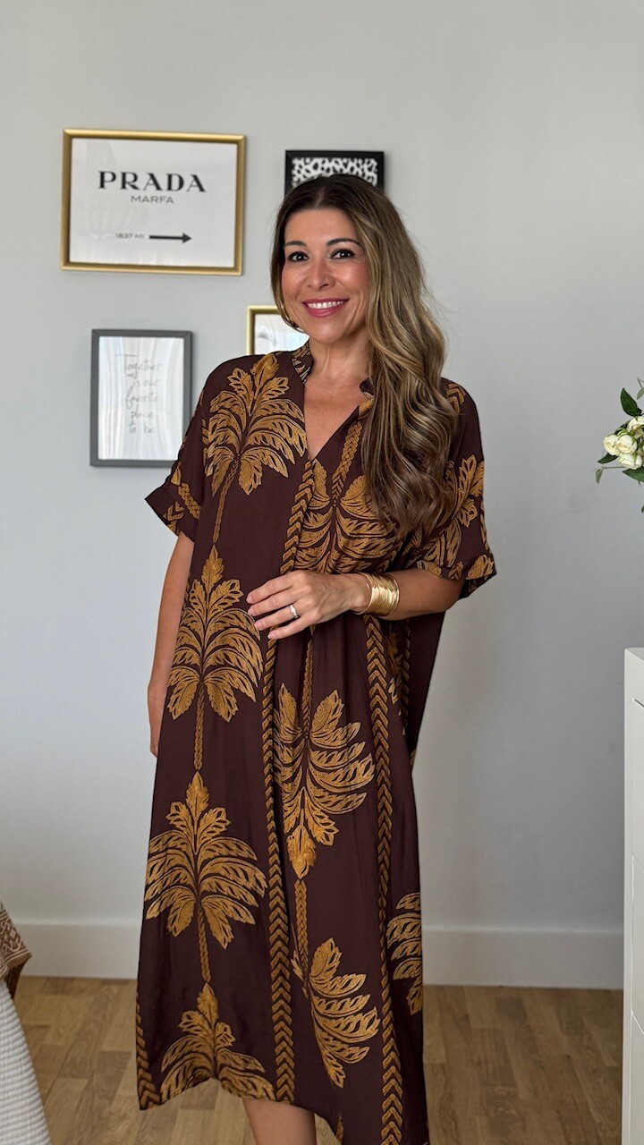 Vestido Túnica Palmeras Marrón - Imagen 2