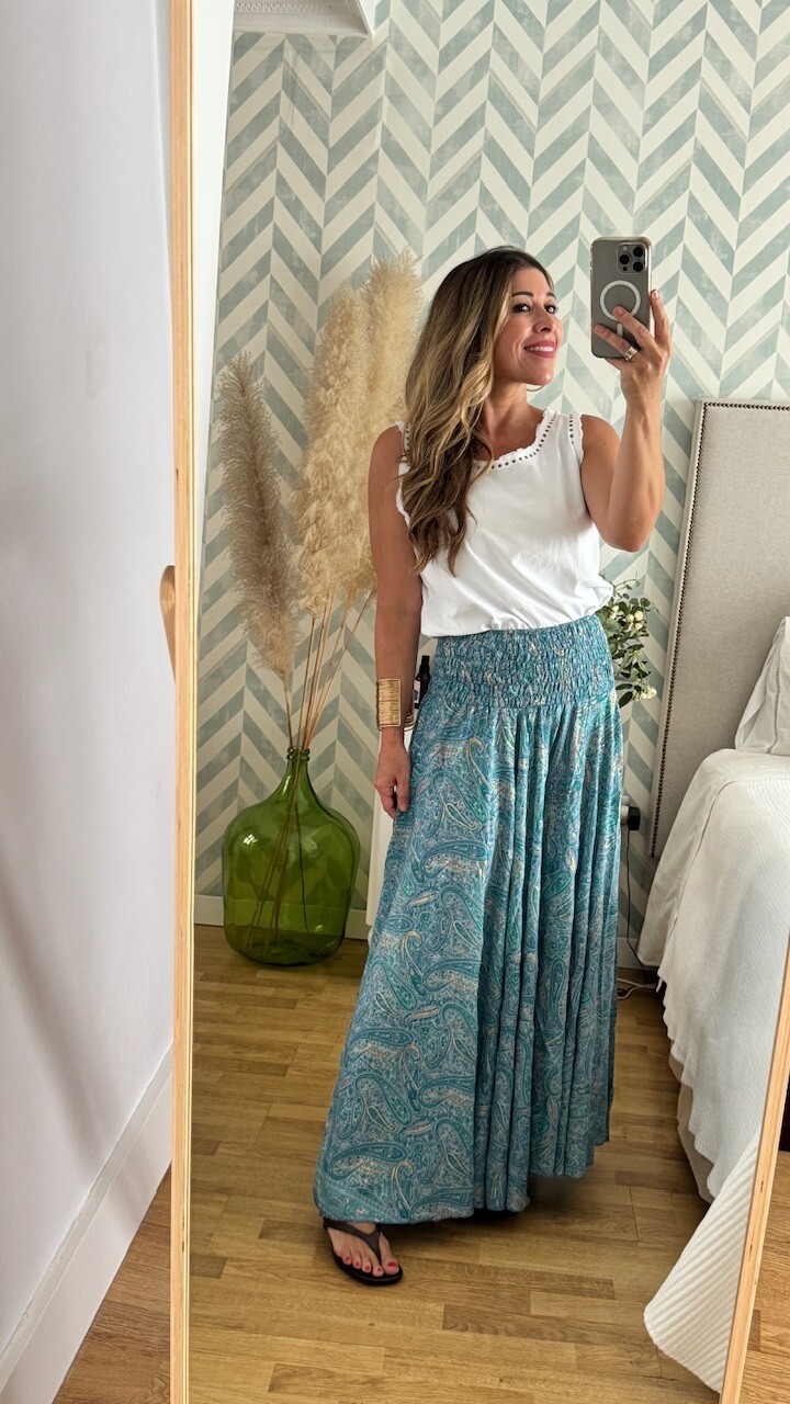 Pantalón Seda Caños Turquesa