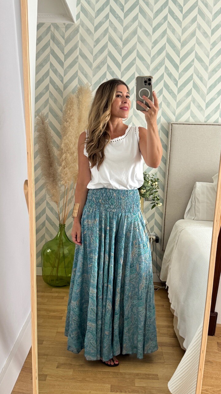 Pantalón Seda Caños Turquesa - Imagen 6