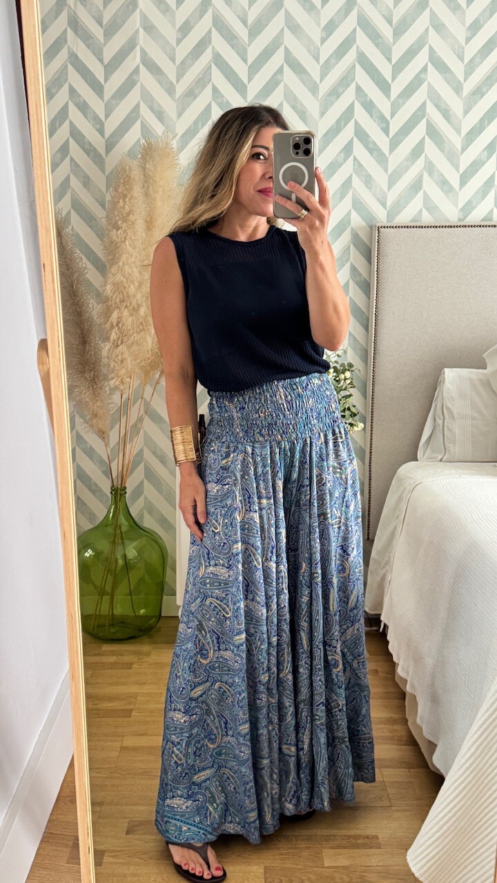 Pantalón Seda Caños Azul - Imagen 10
