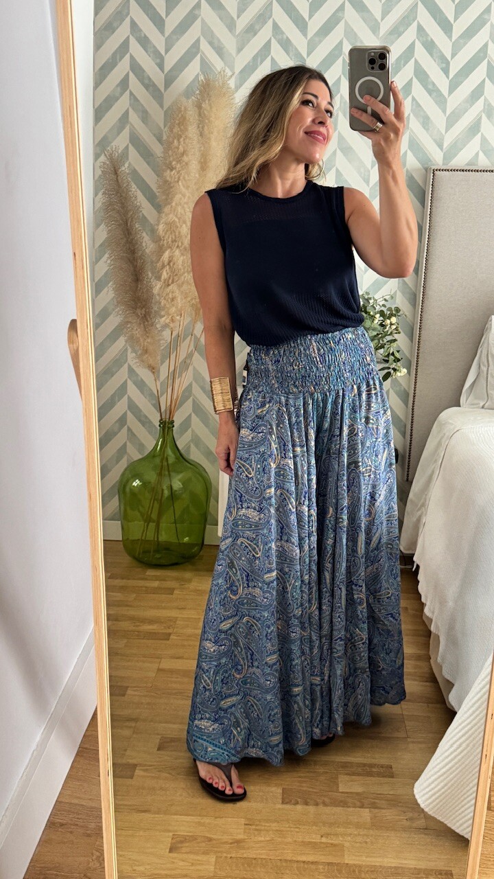Pantalón Seda Caños Azul - Imagen 3