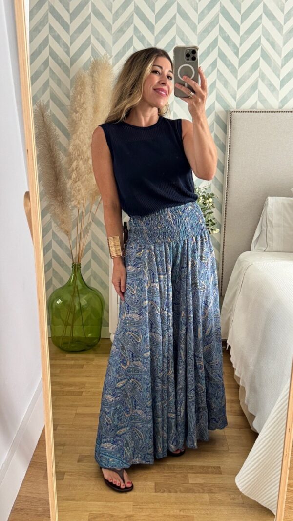 Pantalón Seda Caños Azul