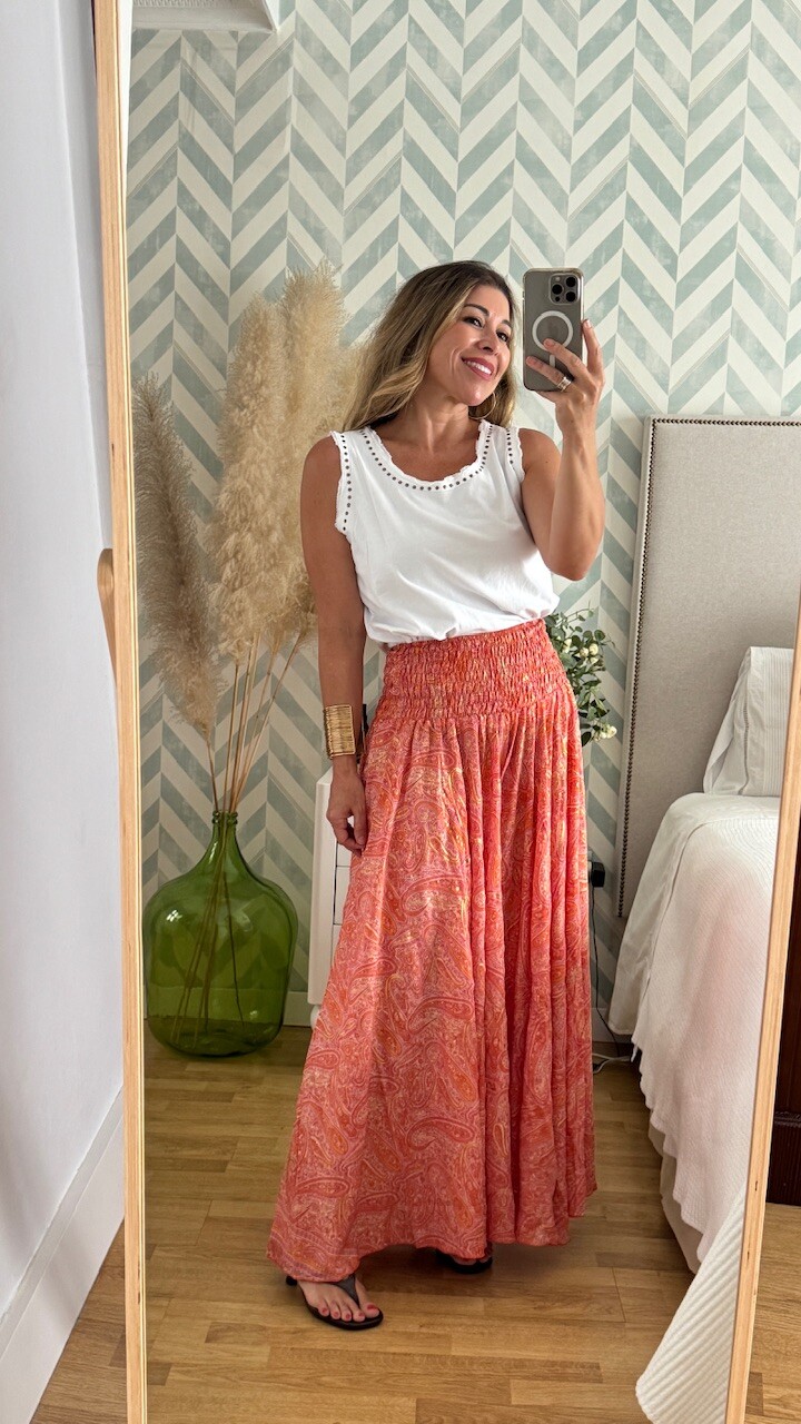 Pantalón Seda Caños Coral - Imagen 4