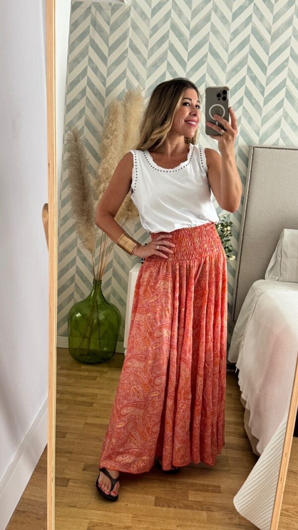 Pantalón Seda Caños Coral