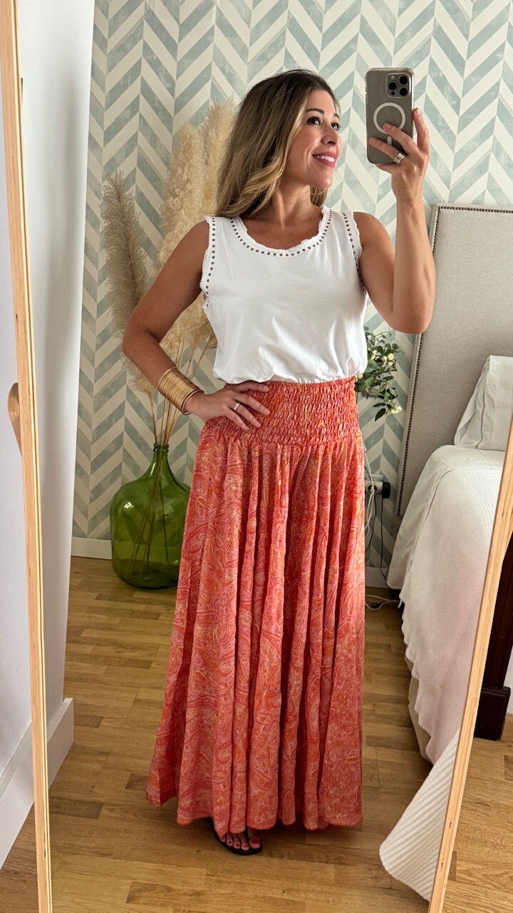 Pantalón Seda Caños Coral - Imagen 3
