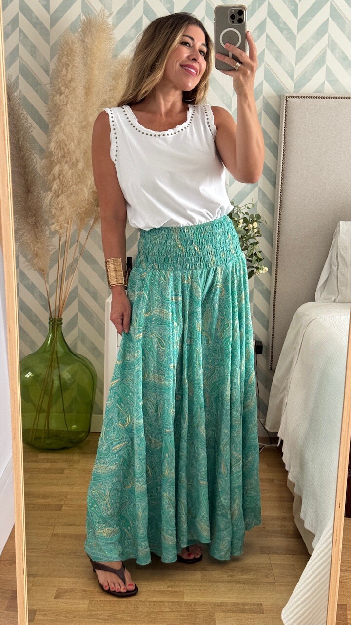 Pantalón Seda Caños Verde Agua - Imagen 5