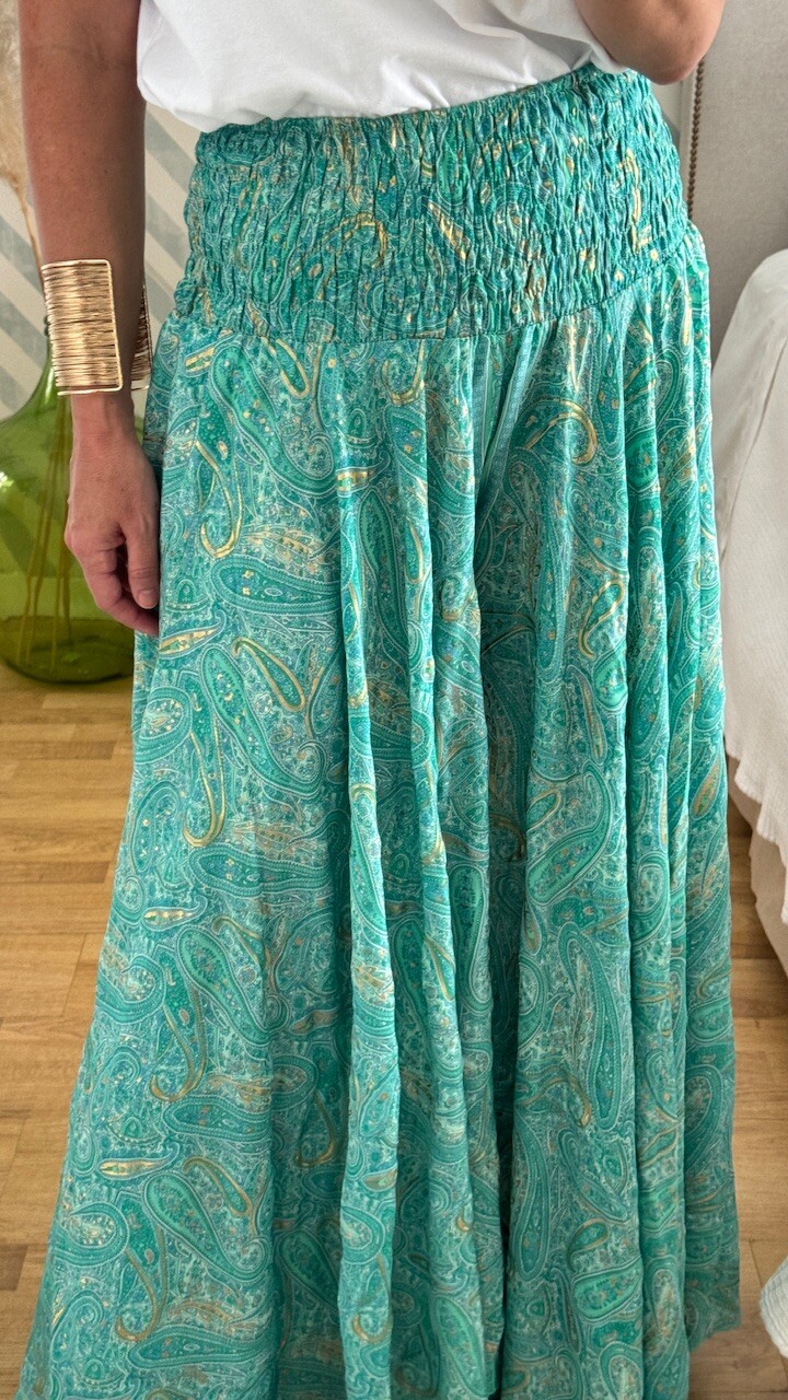Pantalón Seda Caños Verde Agua - Imagen 6