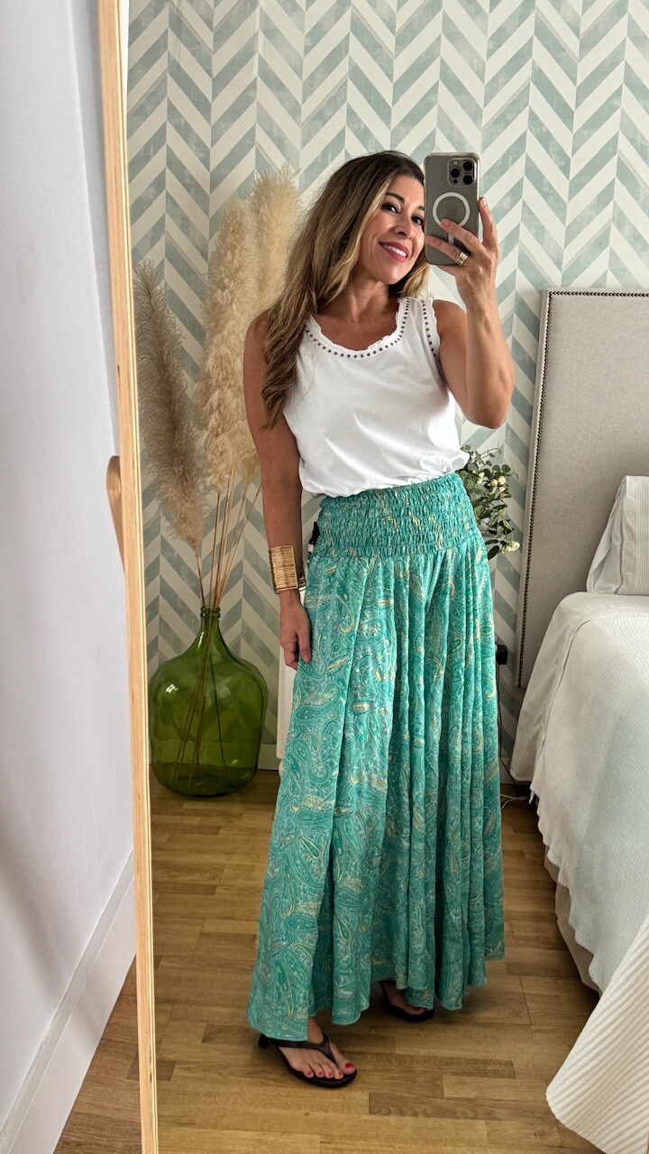 Pantalón Seda Caños Verde Agua