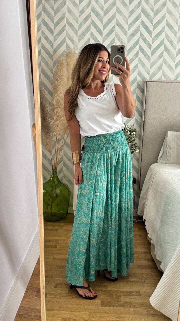 Pantalón Seda Caños Verde Agua - Imagen 8