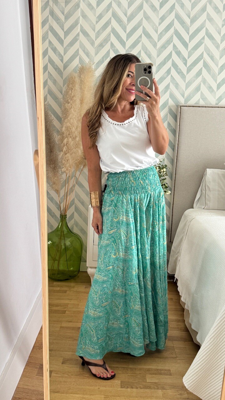 Pantalón Seda Caños Verde Agua - Imagen 3