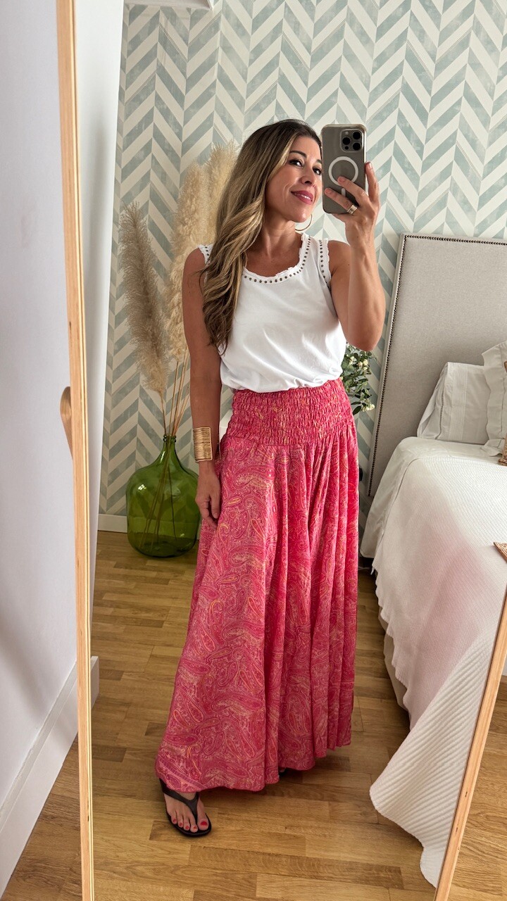 Pantalón Seda Caños Rosa