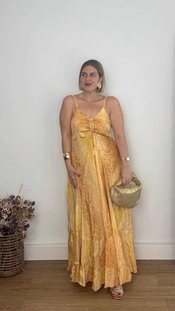 Vestido India Estampado Amarillo Mostaza