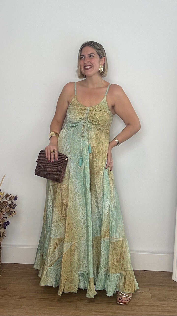 Vestido India Estampado Verde Menta