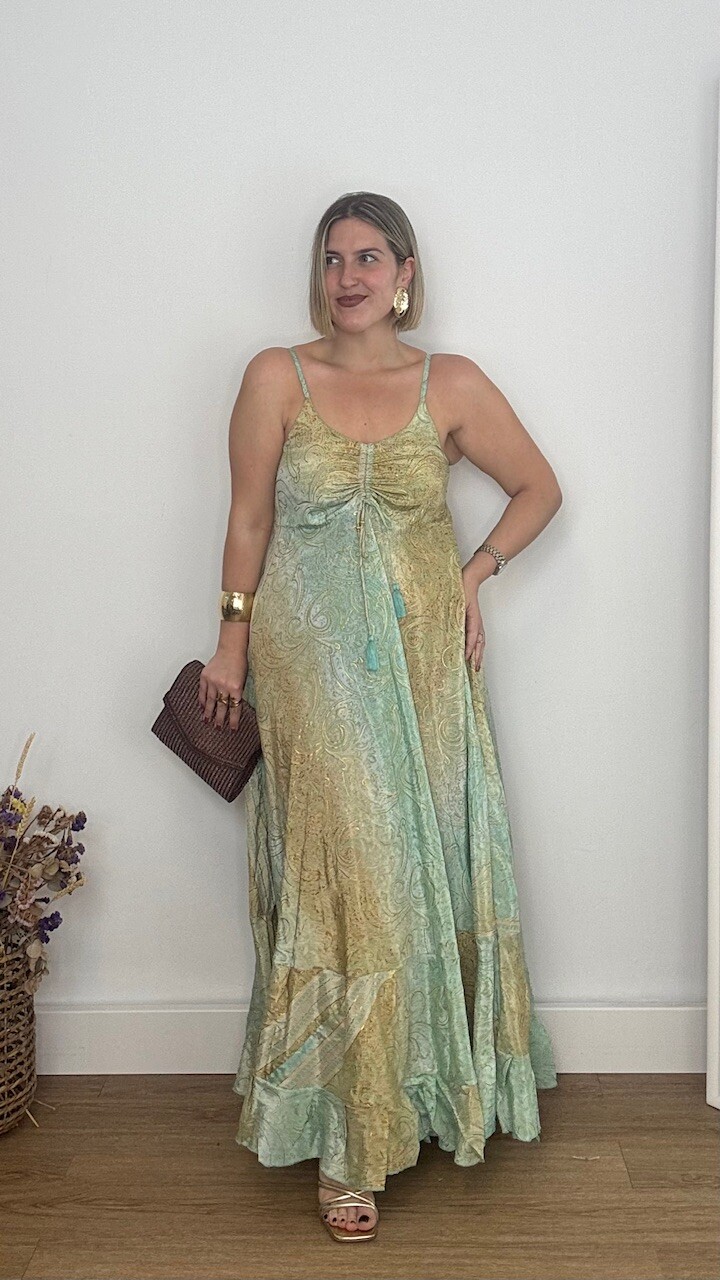 Vestido India Estampado Verde Menta - Imagen 3