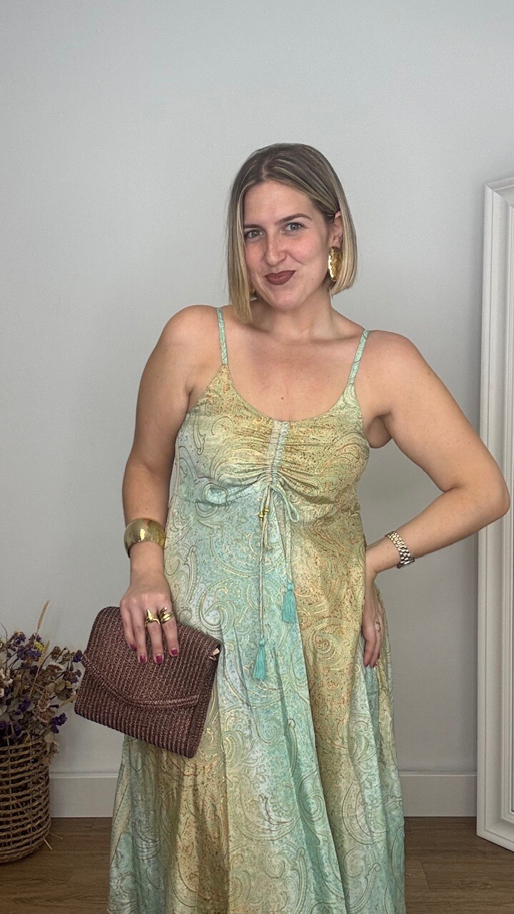 Vestido India Estampado Verde Menta - Imagen 2