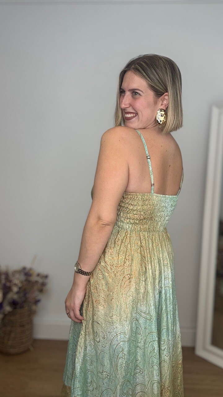 Vestido India Estampado Verde Menta - Imagen 5