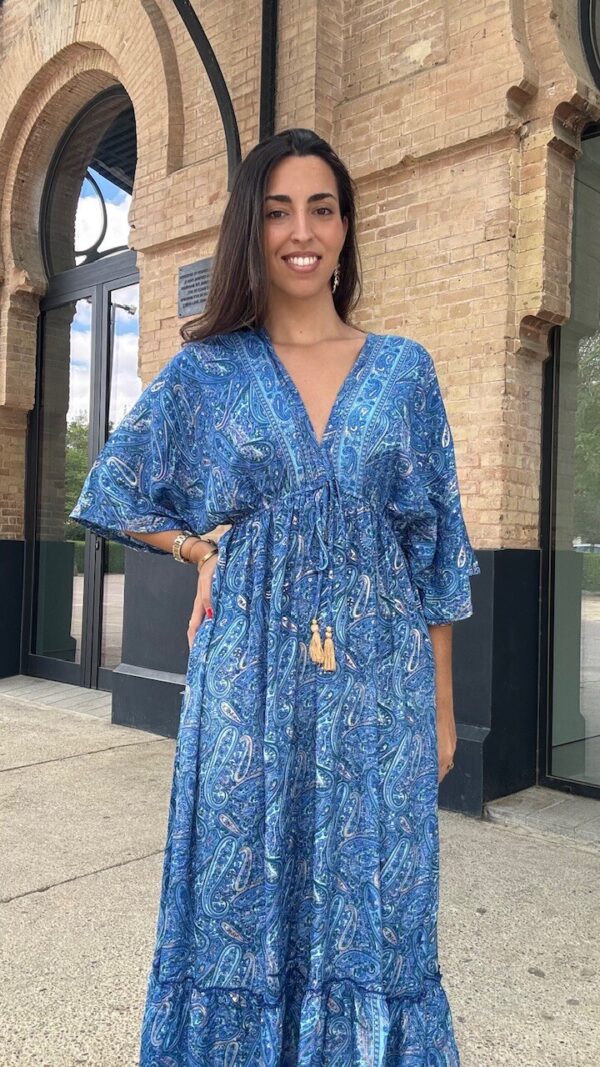 Vestido India Mangas Azul Añil