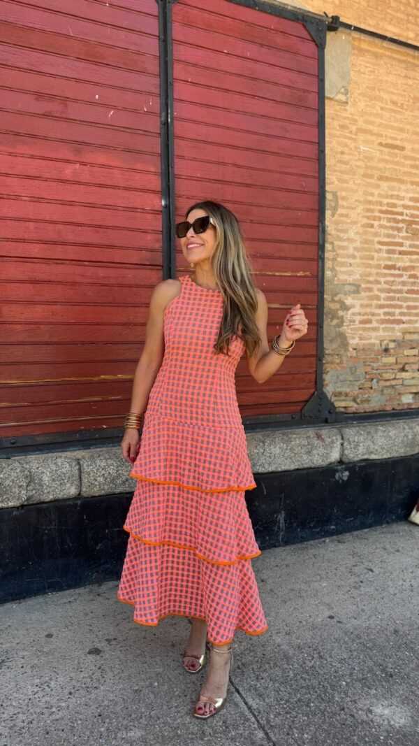 Vestido Vichy Flúor Volantes Coral