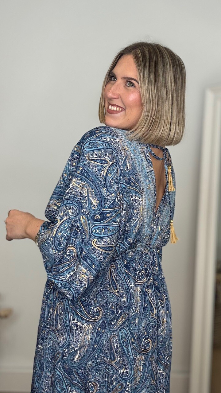 Vestido India Mangas Azul Marino - Imagen 4