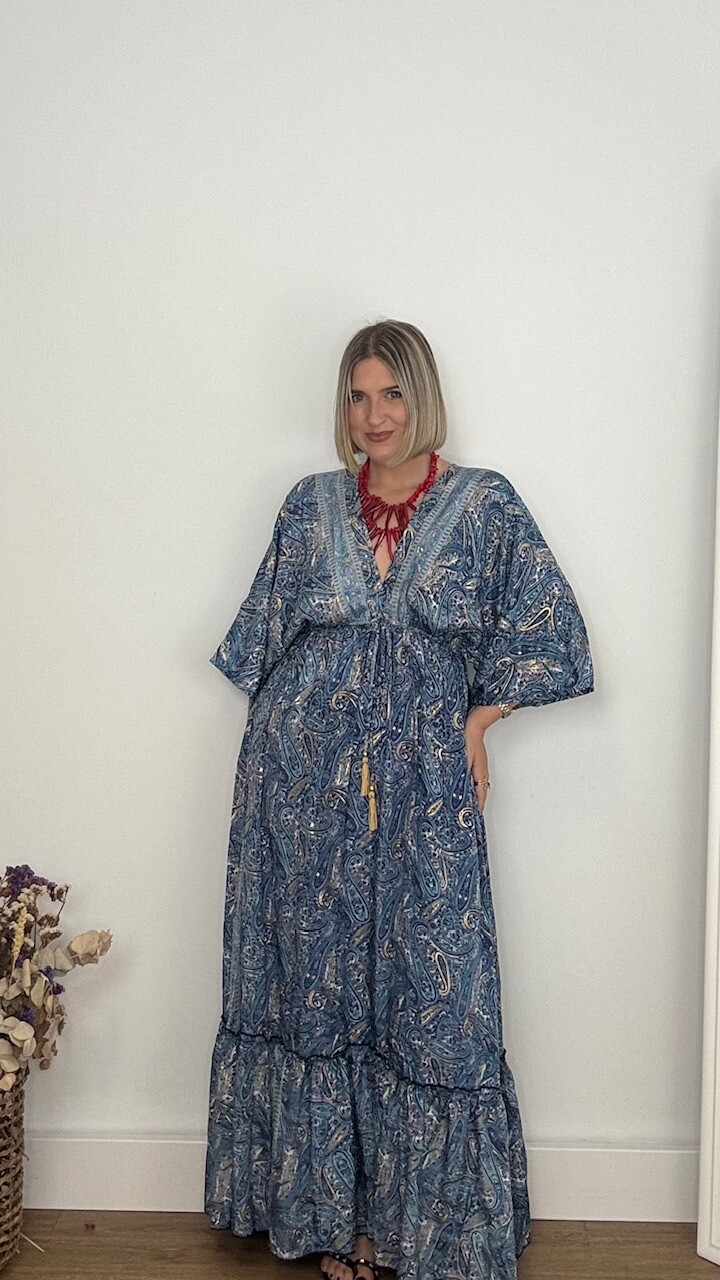Vestido India Mangas Azul Marino - Imagen 3