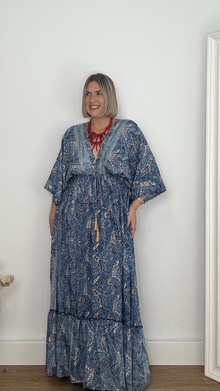 Vestido India Mangas Azul Marino