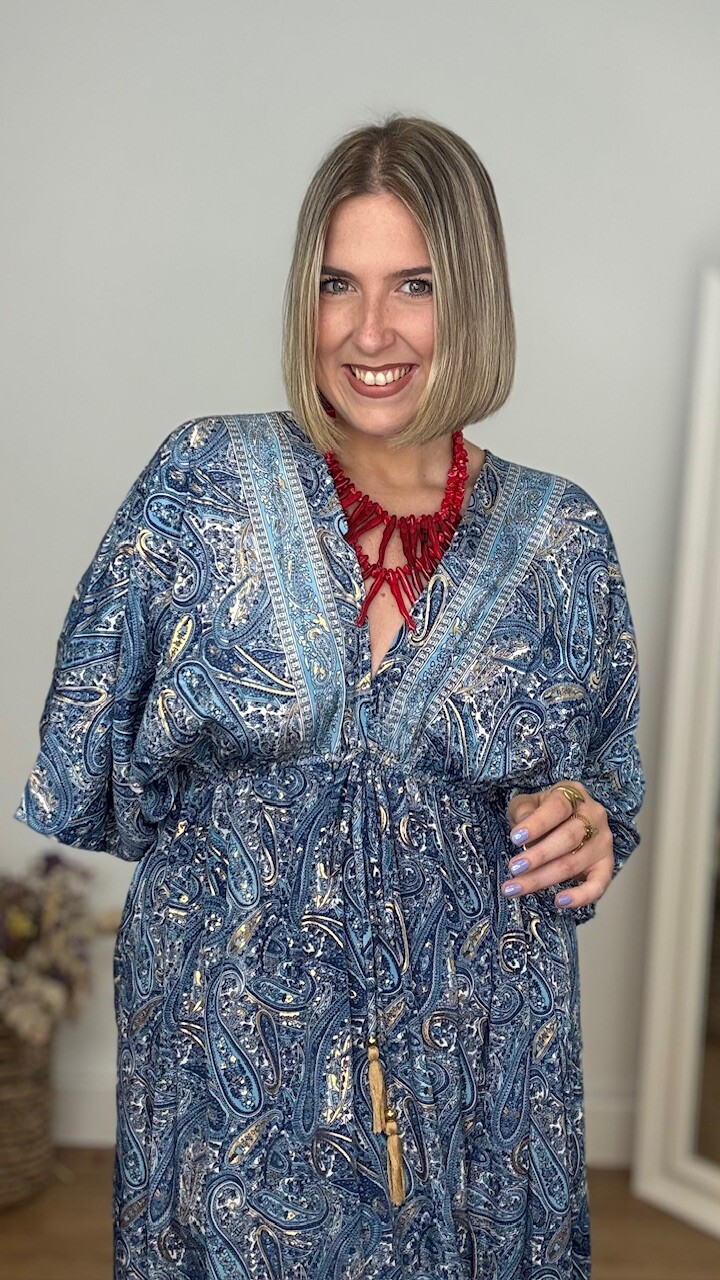 Vestido India Mangas Azul Marino - Imagen 2