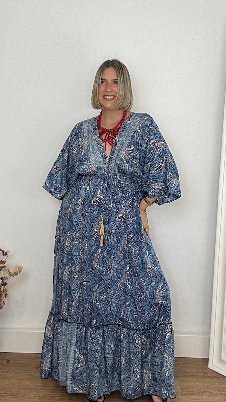 Vestido India Mangas Azul Marino - Imagen 5