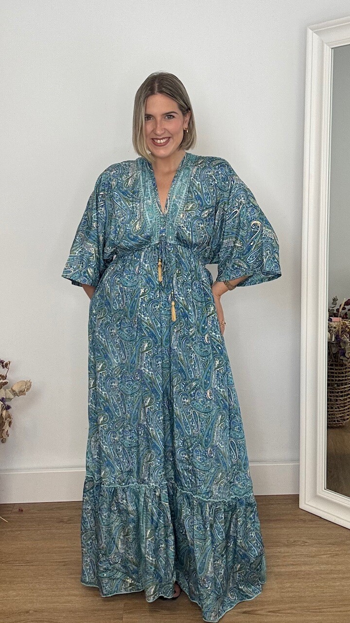 Vestido India Mangas Azul Cobalto
