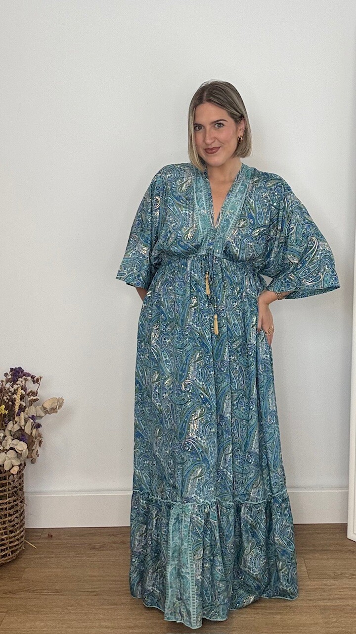 Vestido India Mangas Azul Cobalto - Imagen 4