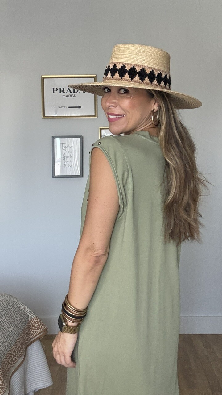 Vestido Algodón Tachuelas Verde Caza - Imagen 4