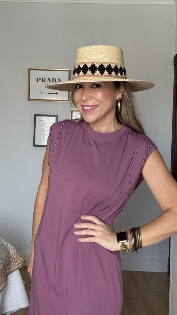 Vestido Algodón tachuelas rosa empolvado