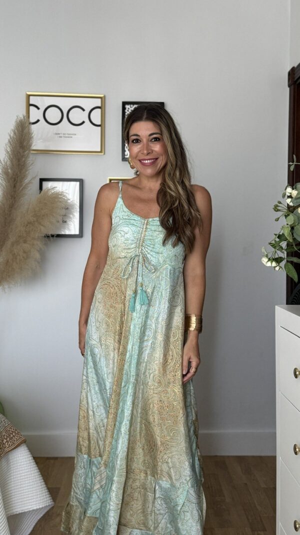 Vestido India Estampado Verde Menta