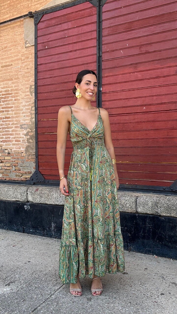 Vestidos India Seda Verde - Imagen 5
