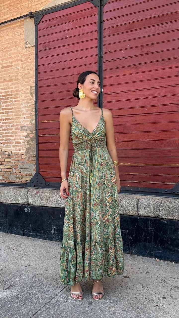 Vestidos India Seda Verde