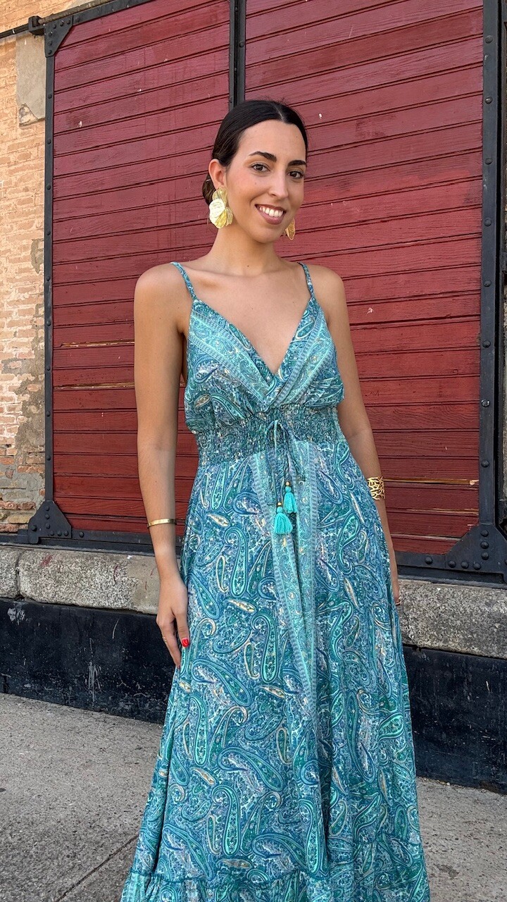 Vestidos India Seda Turquesa - Imagen 2
