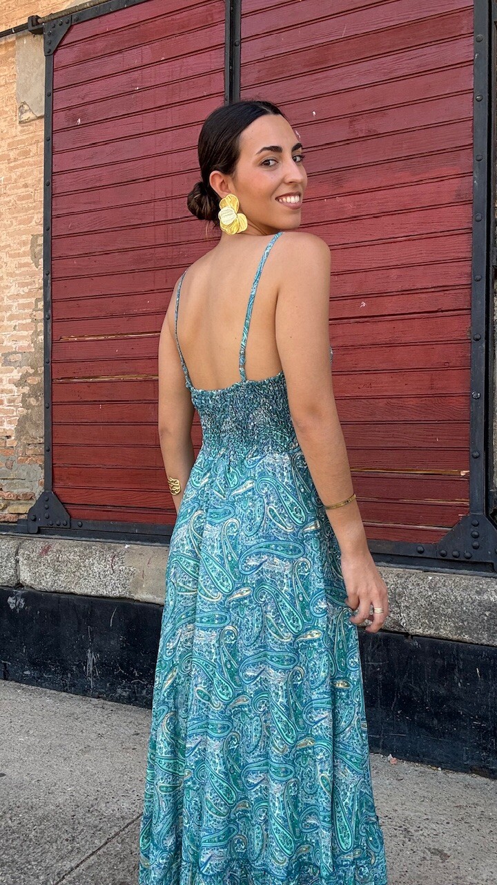 Vestidos India Seda Turquesa - Imagen 4