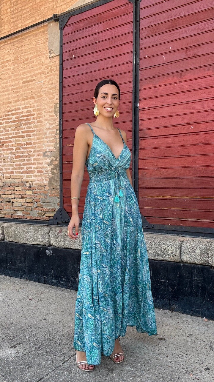 Vestidos India Seda Turquesa - Imagen 3