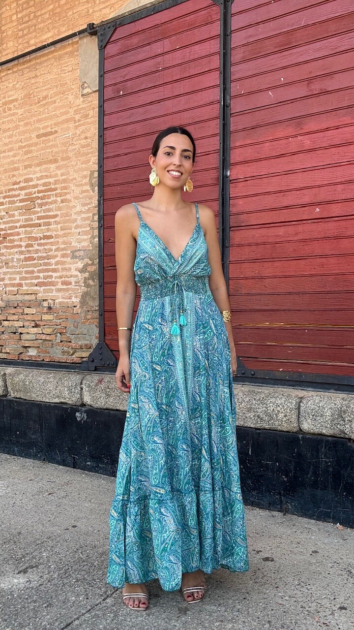 Vestidos India Seda Turquesa - Imagen 8