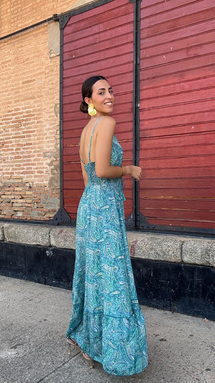 Vestidos India Seda Turquesa - Imagen 6