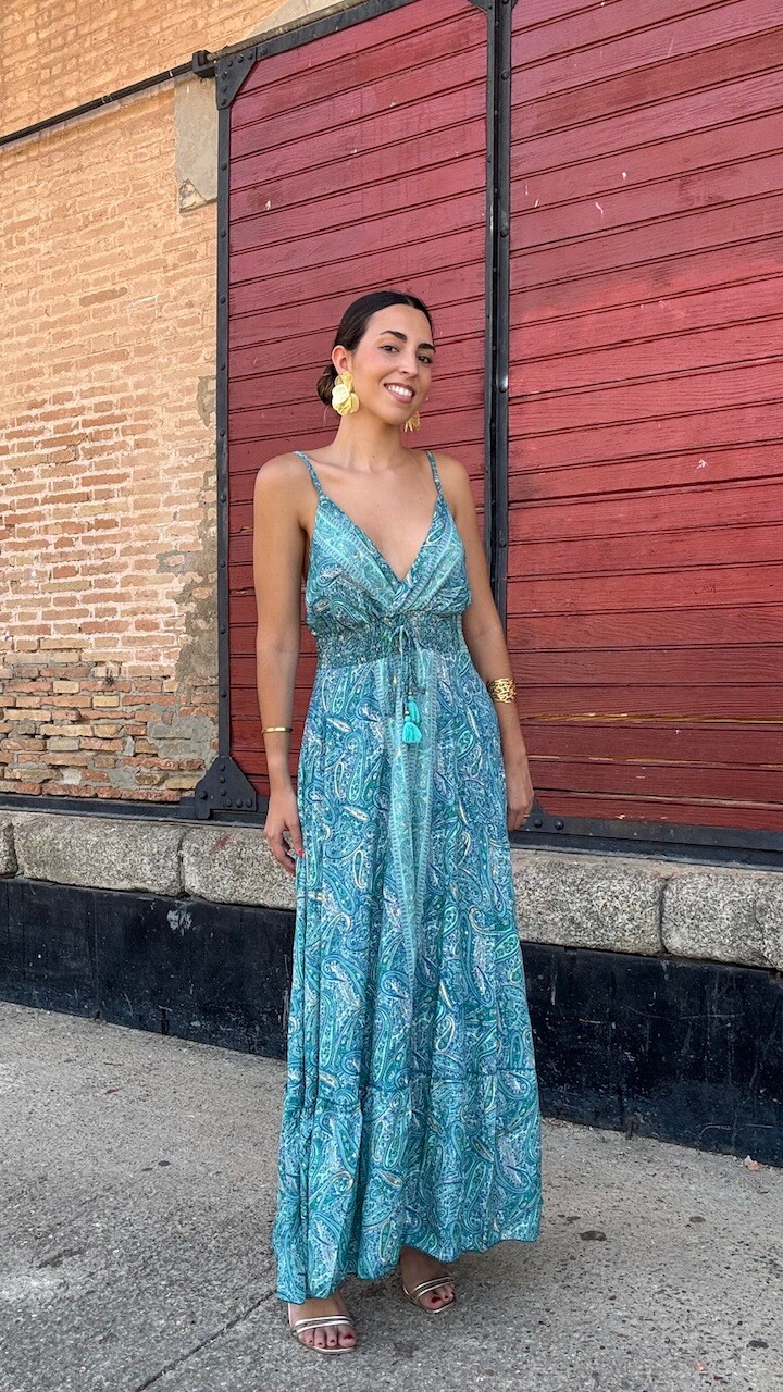 Vestidos India Seda Turquesa