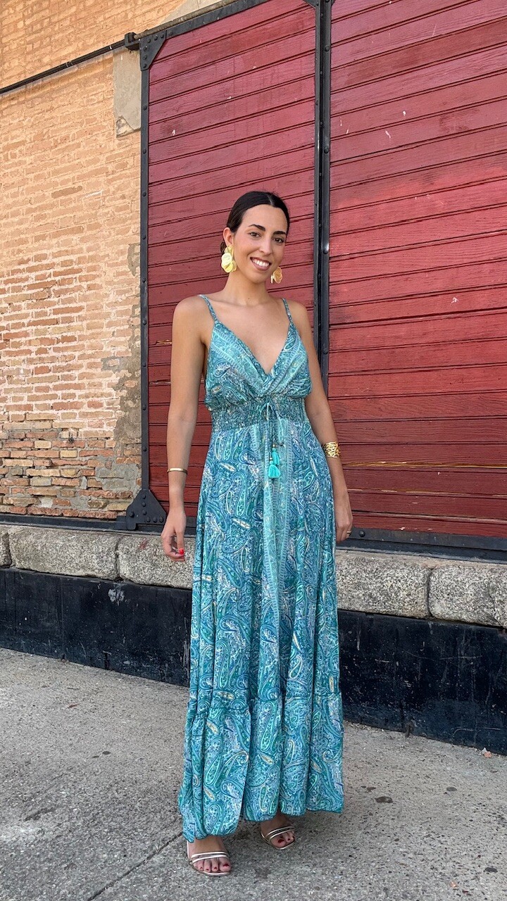 Vestidos India Seda Turquesa - Imagen 9