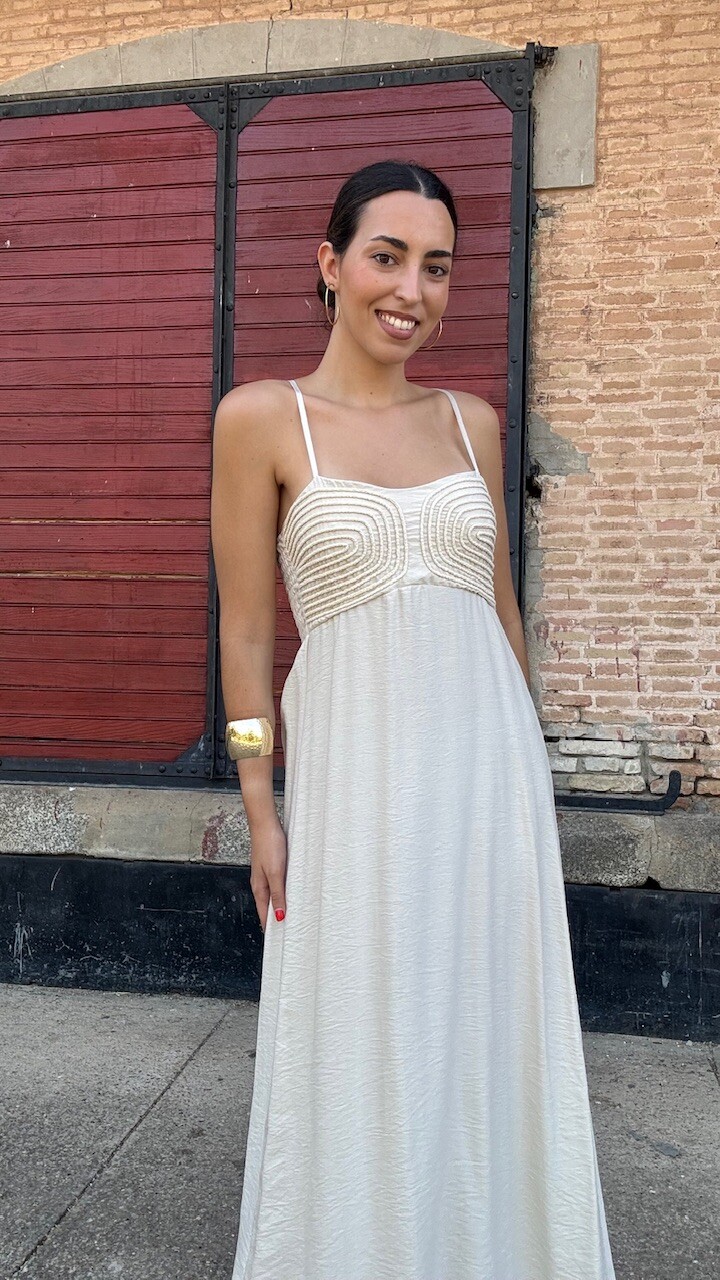 Vestido Cordoncillo Beige - Imagen 2